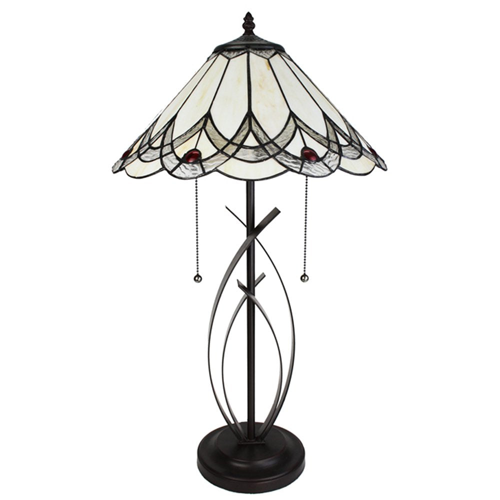 Tiffany Tafellamp Ø 39x69 cm Beige Glas Tiffany Bureaulamp