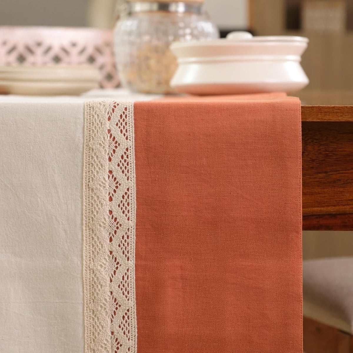 Ambachtelijk gehaakt tafellinnen – textiel voor eetkamer en console – constructie van 100% katoen – eenheid van 14x60 inch