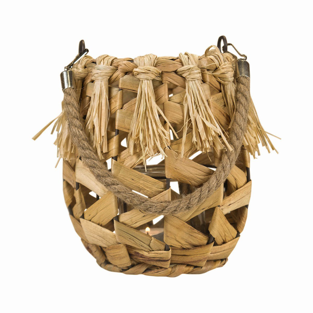 Waterhyacinth windlicht rond franjes 18cm