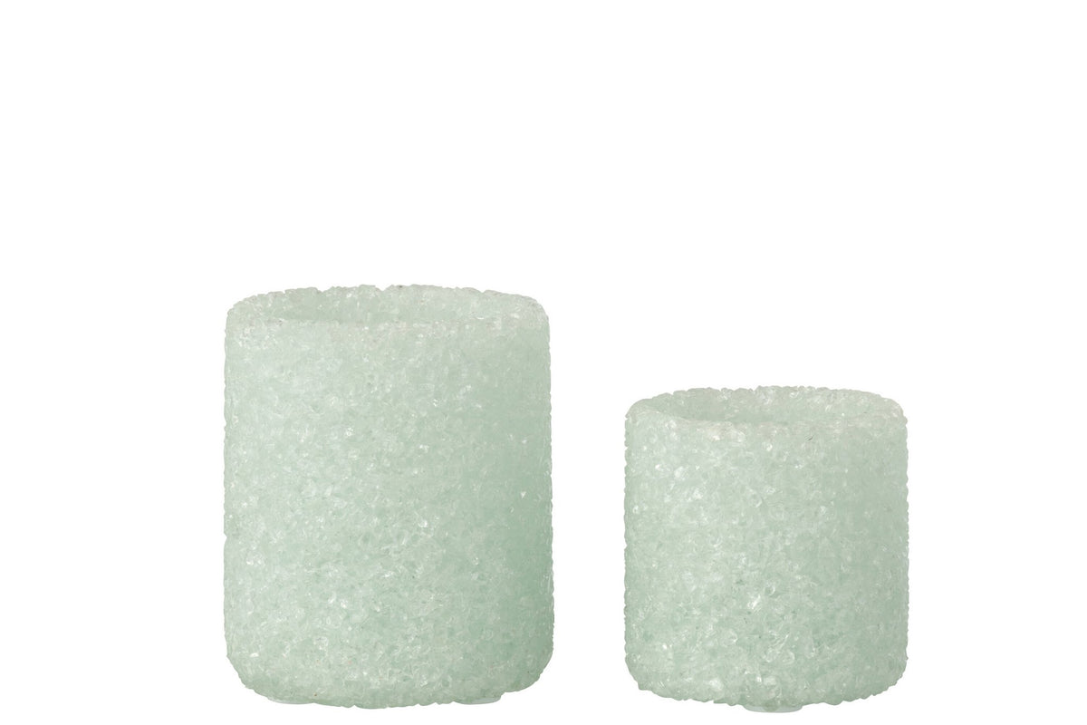 J-Line theelichthouder Steen - glas - wit - set van 2