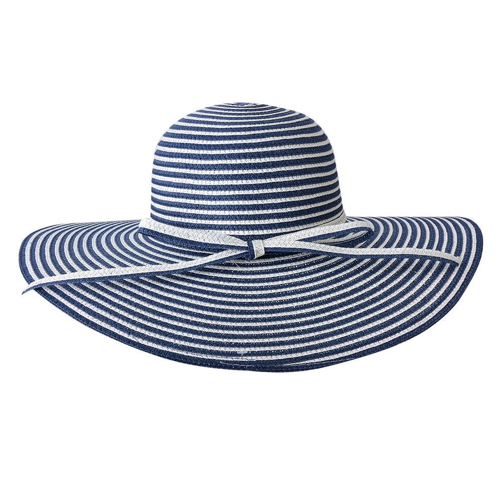 Hoed Dames Maat: 56 cm Blauw Papierstro Strepen Zonnehoed