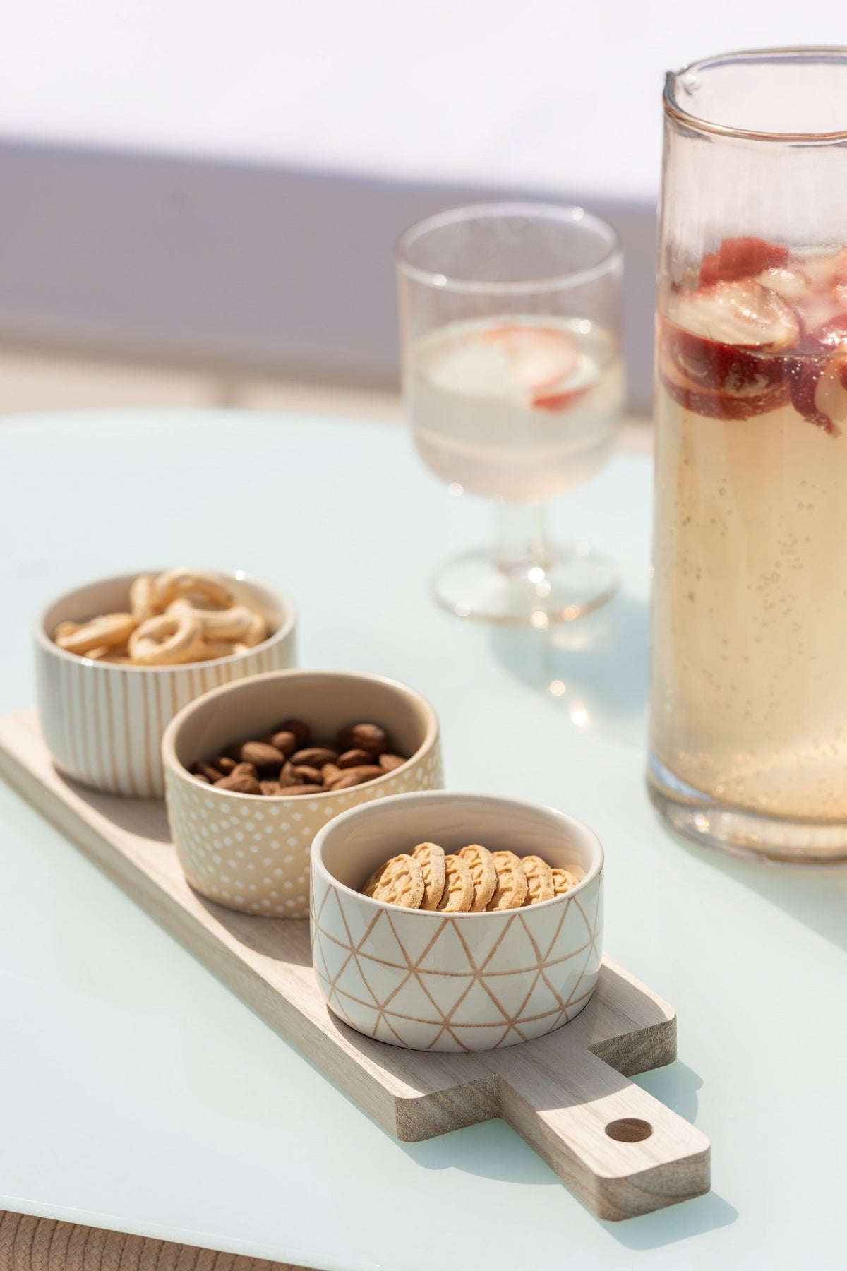 J-Line Tapasservies 3 Sets + Bamboe Schaaltje In Doos Crème/Wit