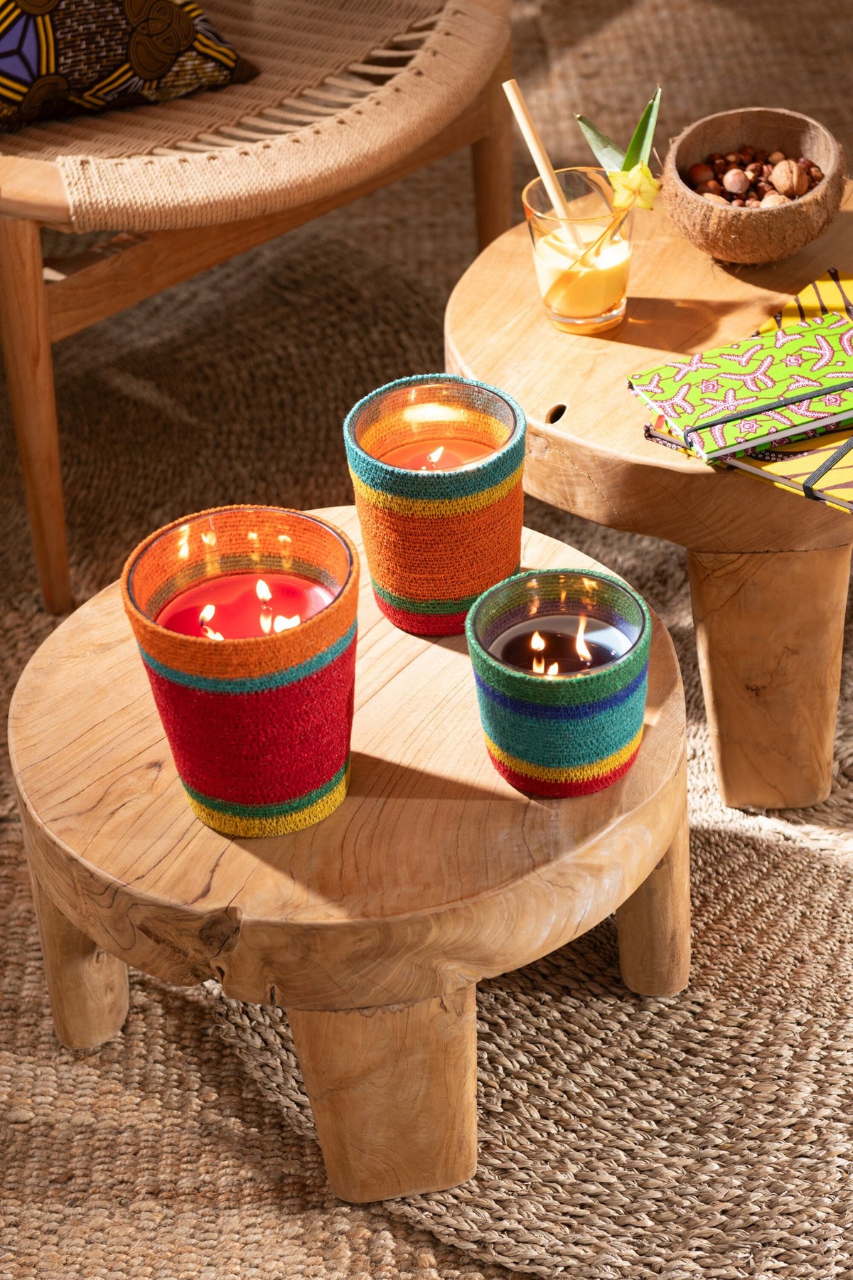 J-Line tafel Rond - hout - naturel - set van 2