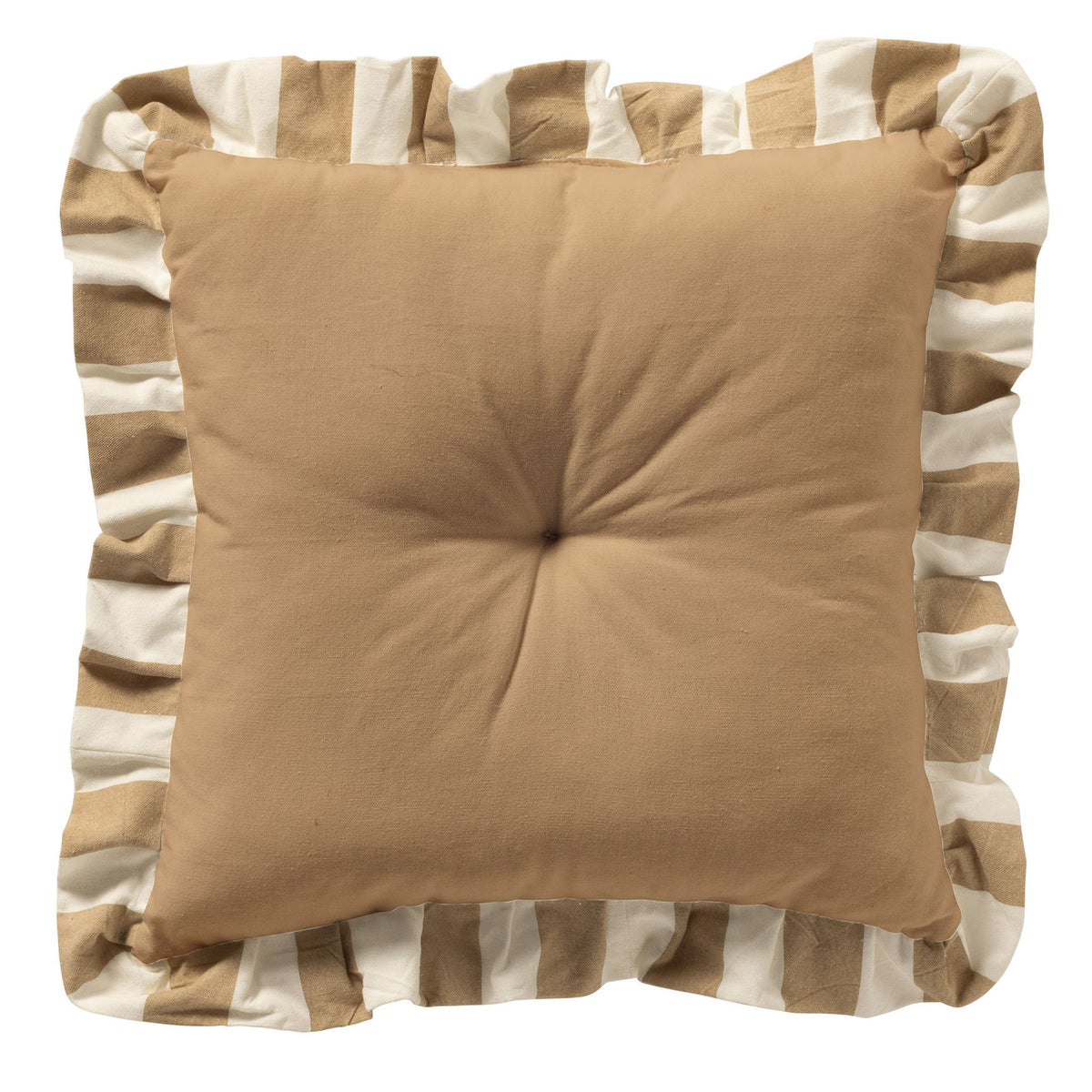 Dutch Decor Bella - Stoelkussen 40x40 cm - Gestreept - Ruchesrand - Irish Cream - Beige