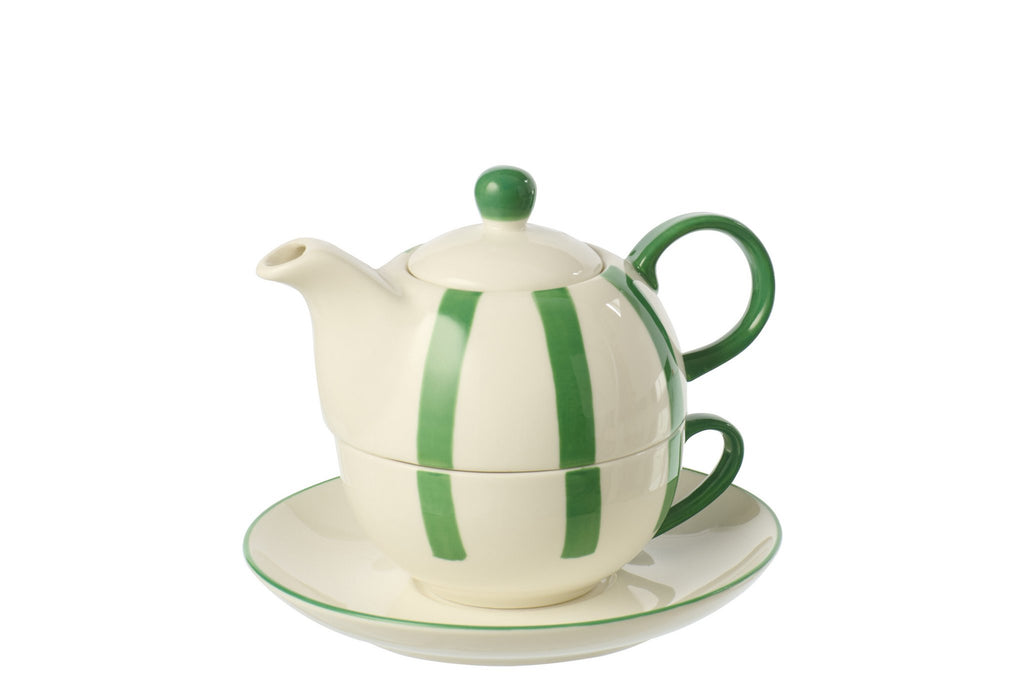 J-Line theepot Gestreept - keramiek - groen/wit