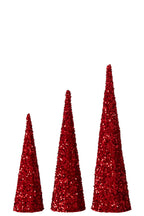 J-Line Kegels met pailletten - ijzer - kerstrood - set van 3