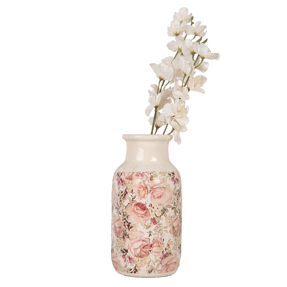 Vaas Ø 14x26 cm Beige Keramiek Bloemen
