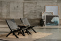 Oliver lounge stoel binnen - zwart leer - teak hout