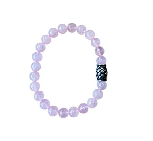 Herenarmband Rozenkwarts 8 mm met vlecht kraal