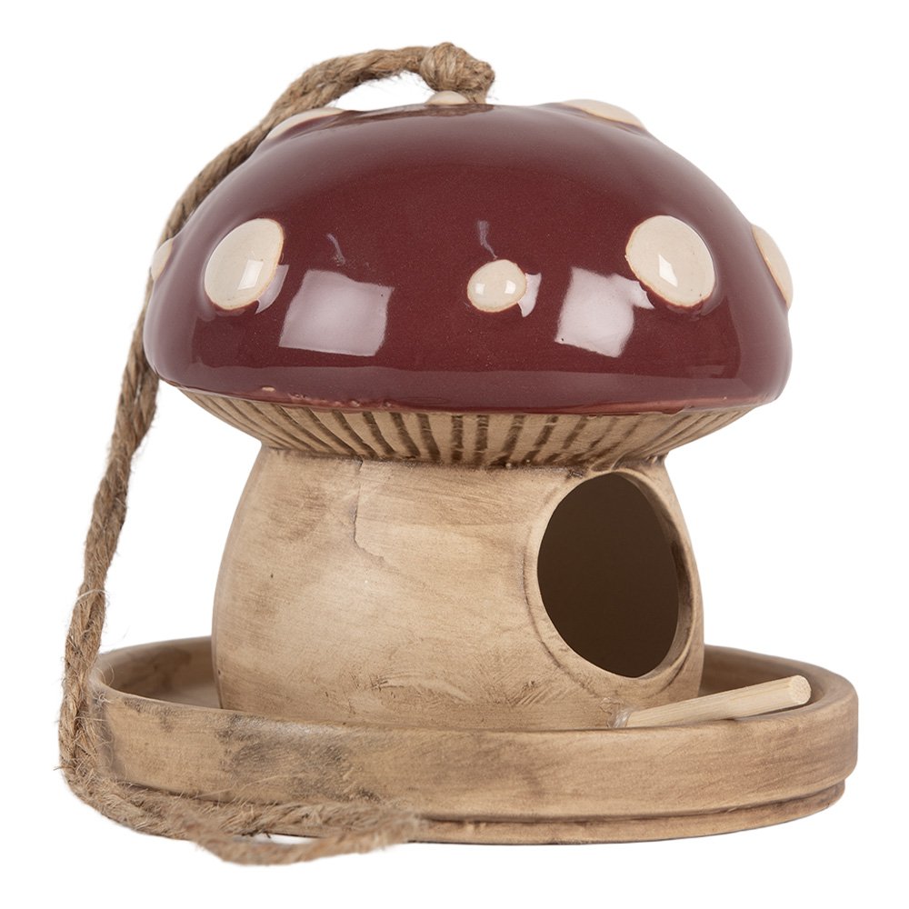 Decoratie Vogelhuis Paddenstoel Ø 13x13 cm Beige Rood Keramiek