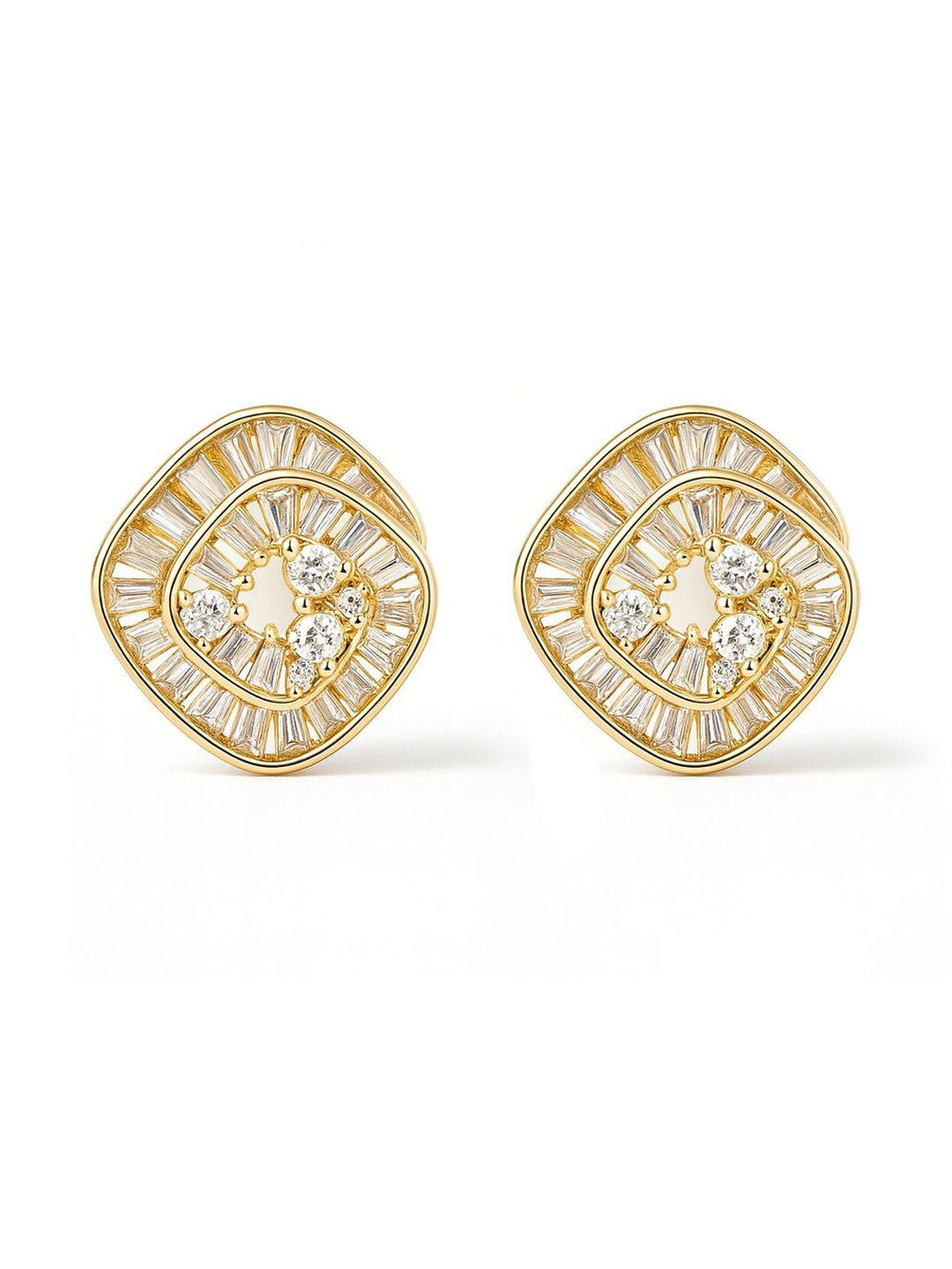 Vergulde vierkante Amerikaanse diamanten studs – modieuze oorbellen – AD verfraaid – 1,9 x 1,8 cm