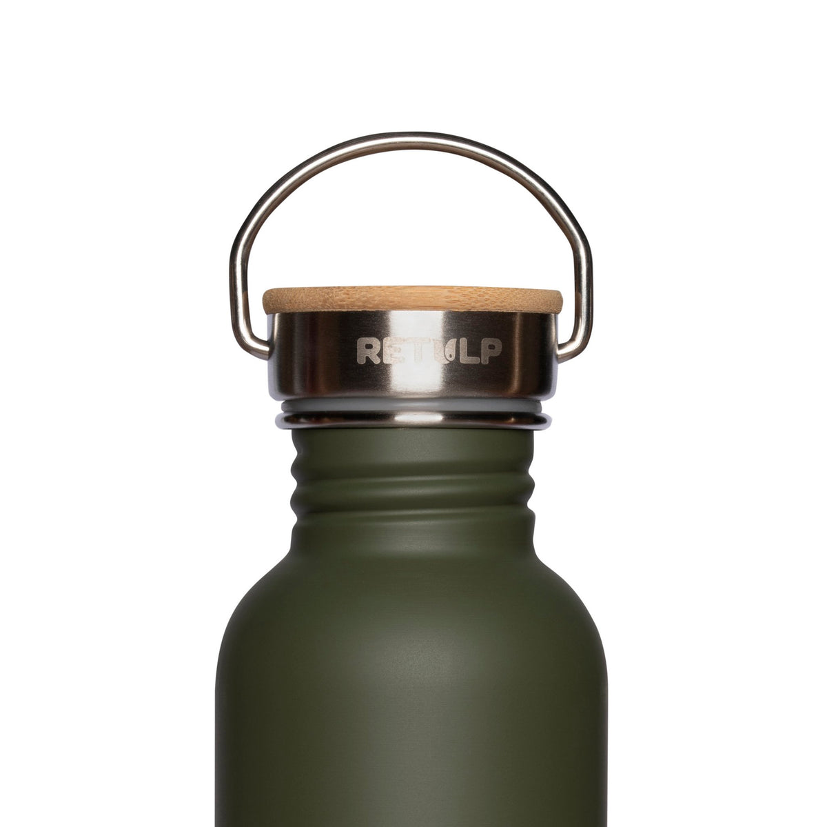 RVS drinkfles bamboe dop 500 ml steel Green