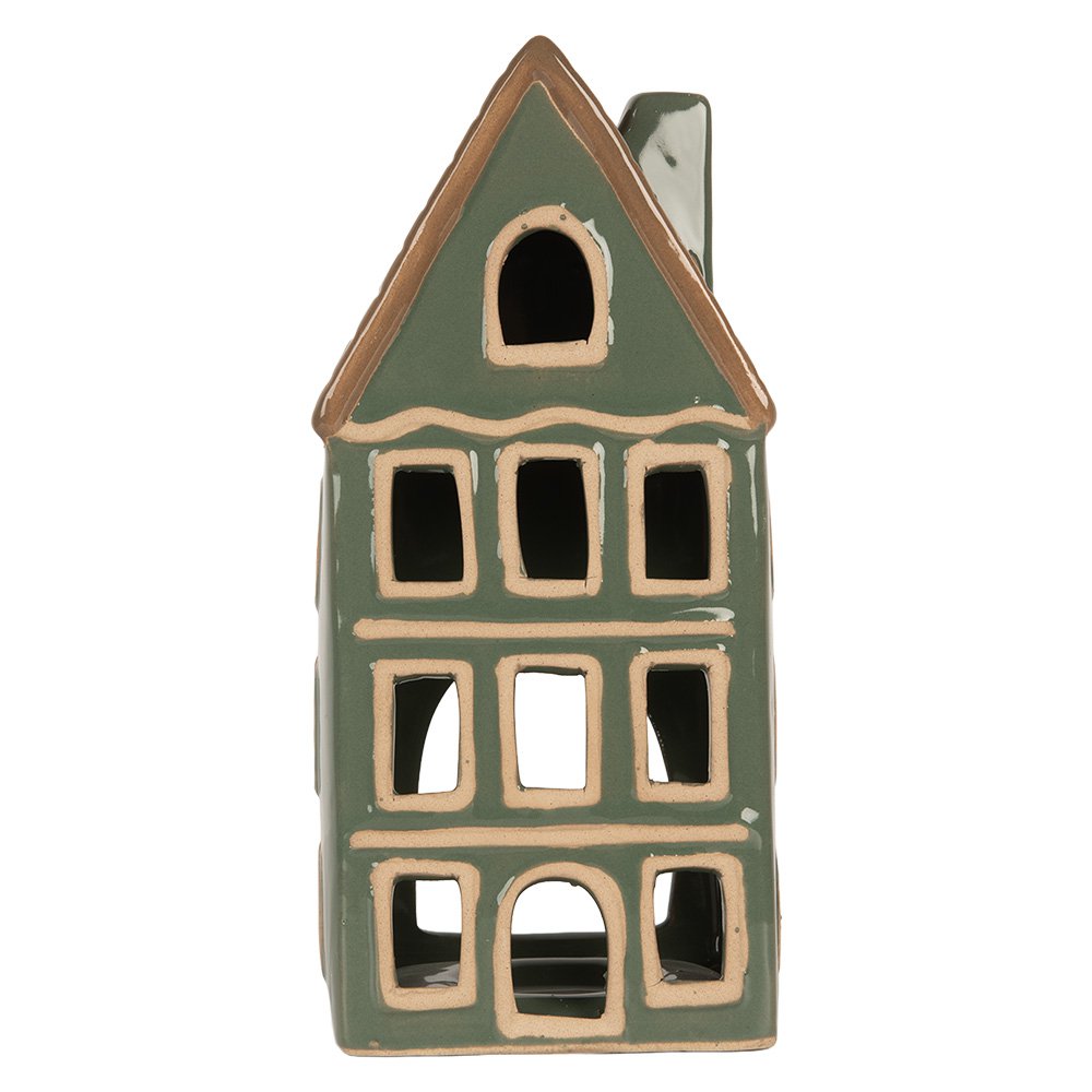 Waxinelichthouder Huis 9x8x19 cm Groen Keramiek
