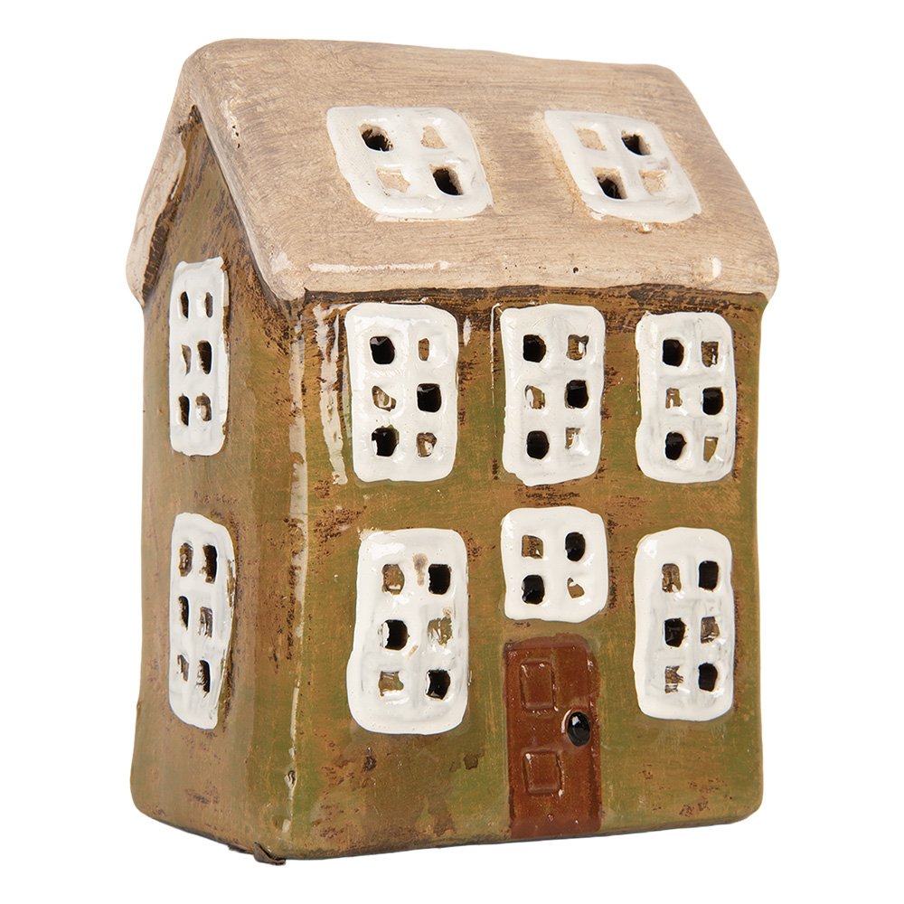 Waxinelichthouder Huis 10x7x14 cm Groen Keramiek