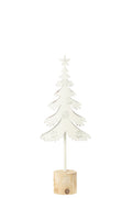 J-Line decoratie Kerstboom Op Voet + Ster - metaal - hout - wit -S