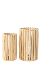 J-Line lantaarn - hout - naturel - set van 2