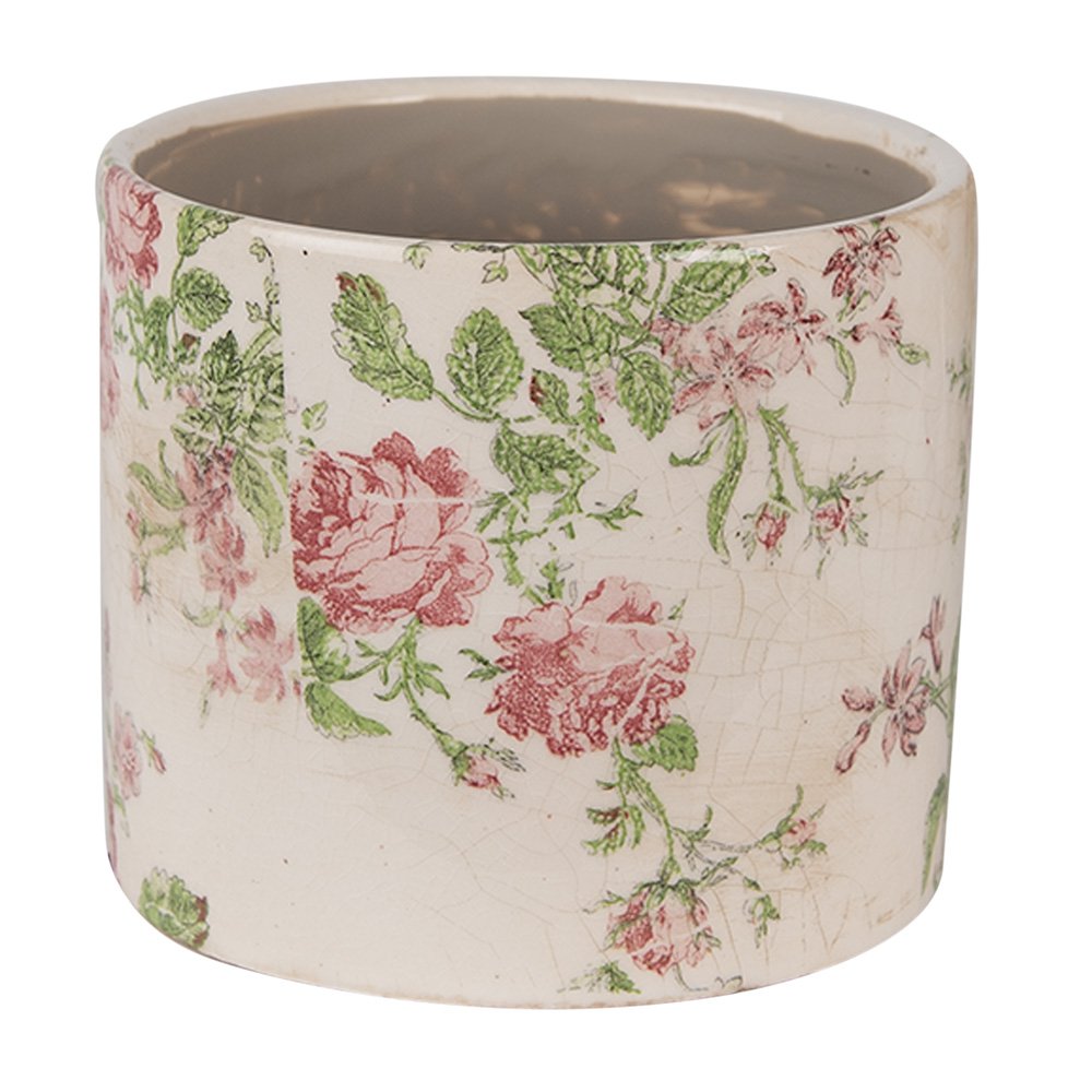 Bloempot Ø 12x10 cm Beige Roze Keramiek Bloemen Bloempot Binnen