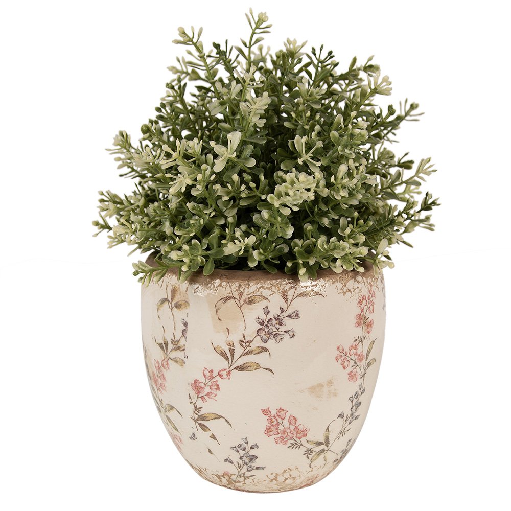 Bloempot Ø 14x14 cm Beige Roze Keramiek Bloemen Bloempot Binnen