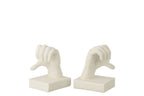 J-Line boekensteun Handen Love - polyresin - wit - set van 2
