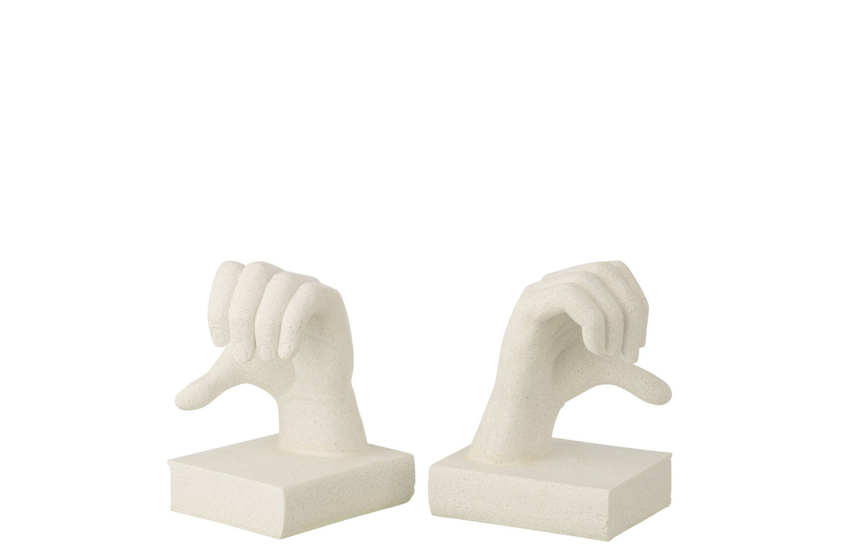 J-Line boekensteun Handen Love - polyresin - wit - set van 2