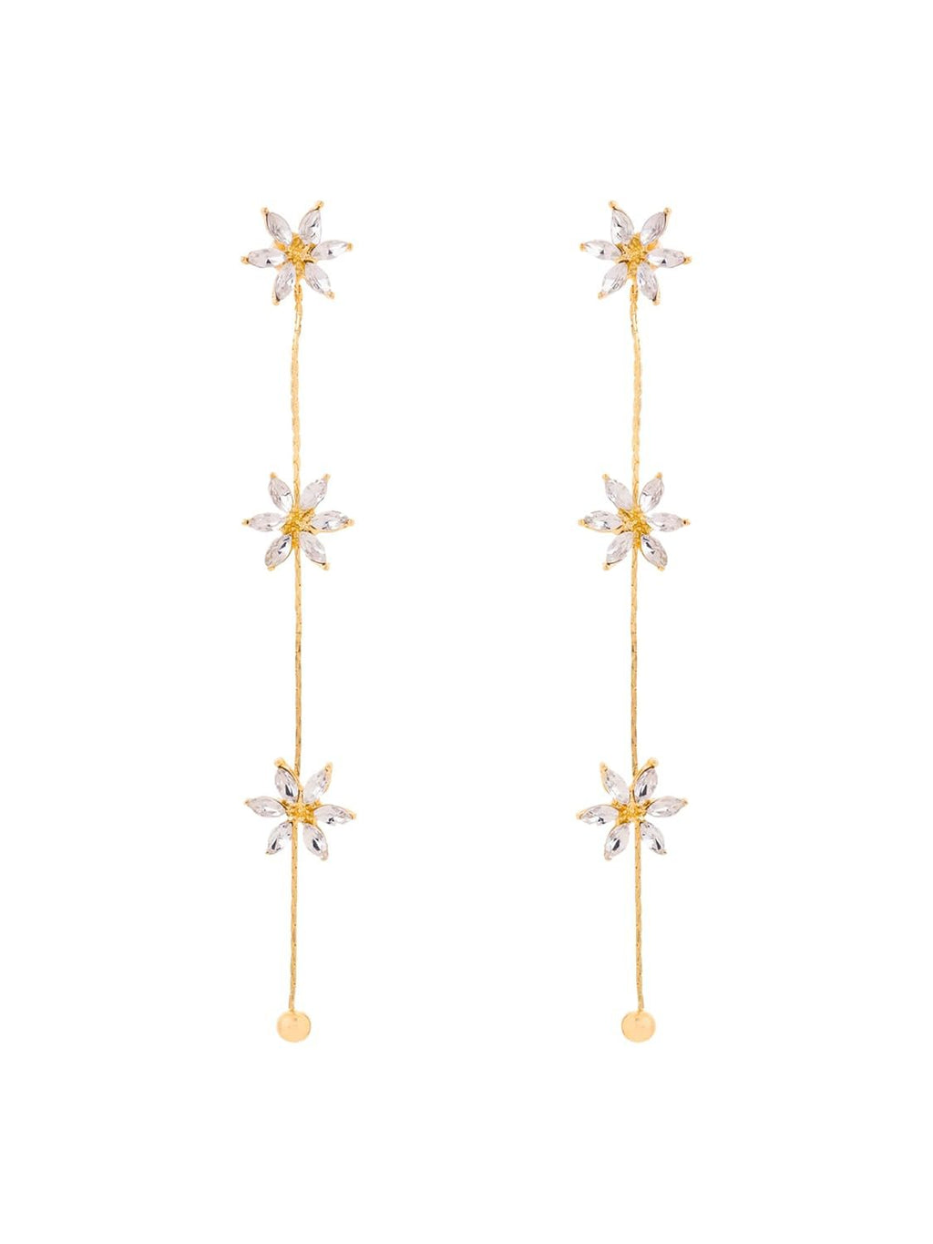 Oorbellen | Bloemenhanger verguld | Kristal