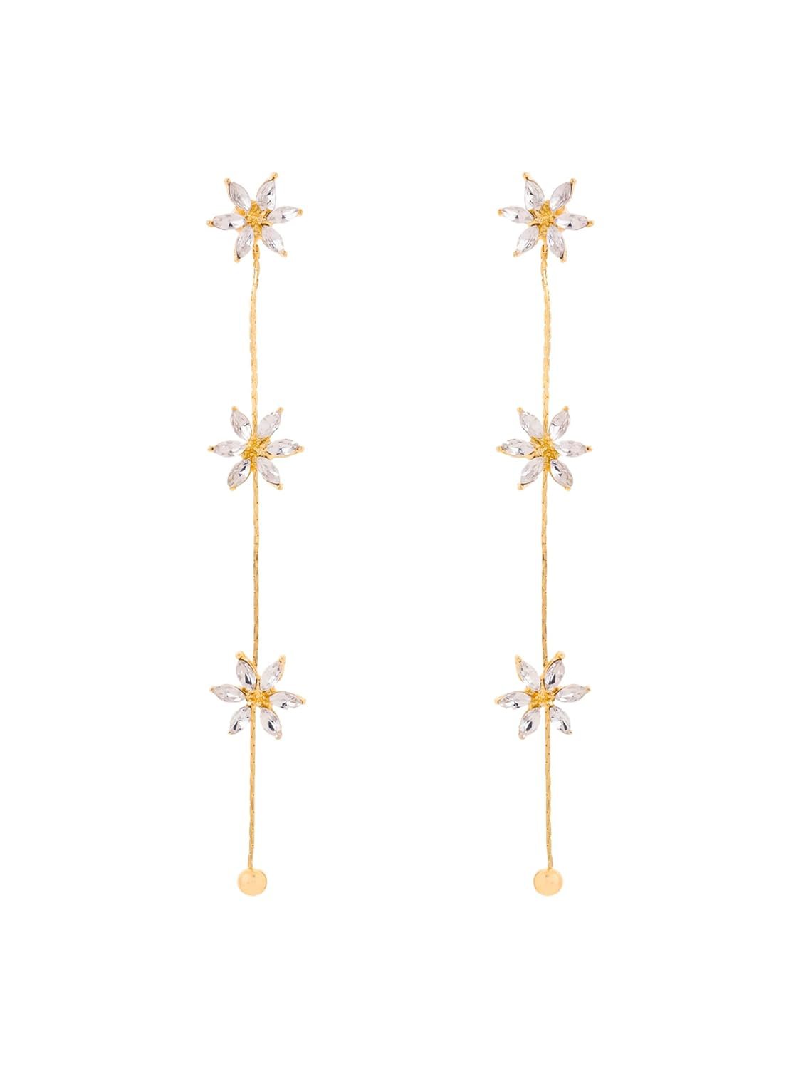 Oorbellen | Bloemenhanger verguld | Kristal