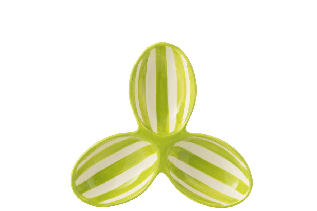 J-Line serveerschaal Granada Stripes Clover - keramiek - wit/groen