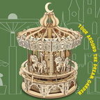 Inspirebox, 3D Muziekdoos, Houten Puzzel Carousel, BE011927, 20,5x20,5x27cm
