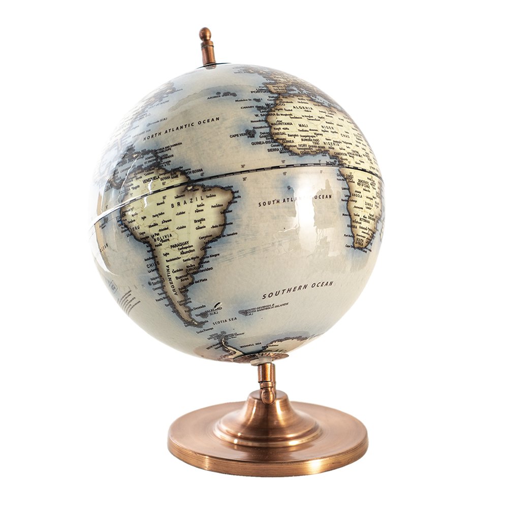 Wereldbol 22x30 cm blauw hout globe