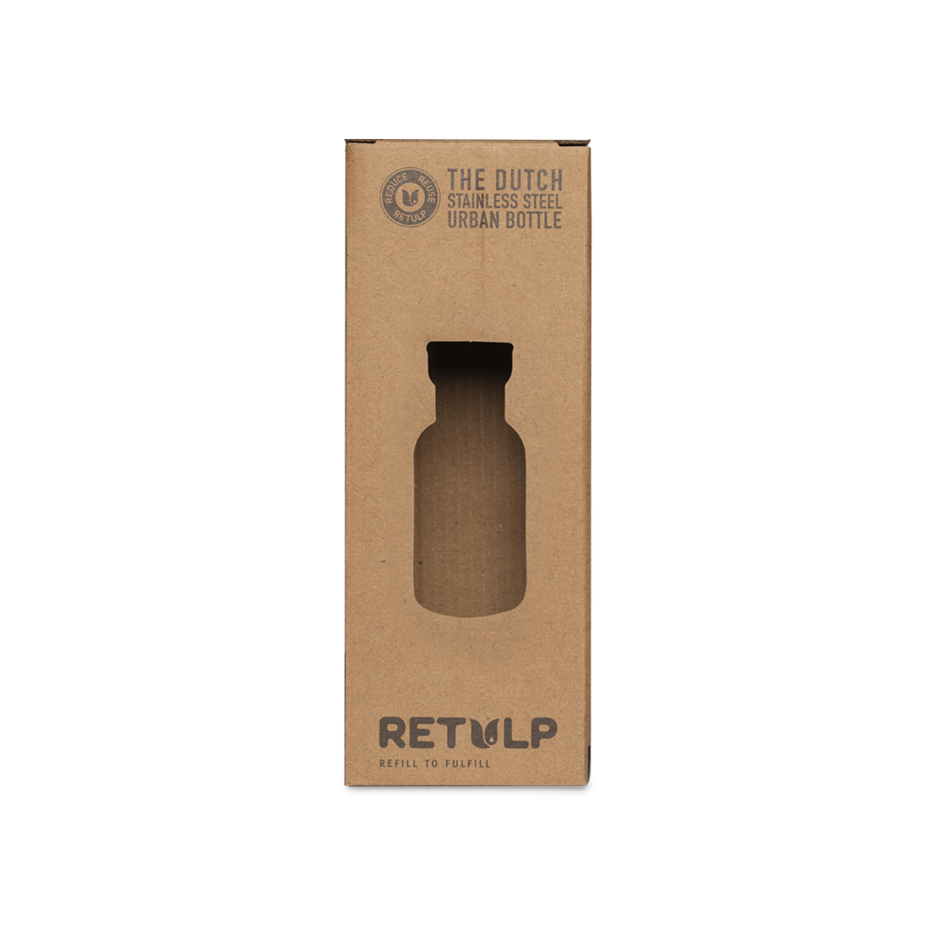 RVS drinkfles bamboe dop 500 ml steel Yellow