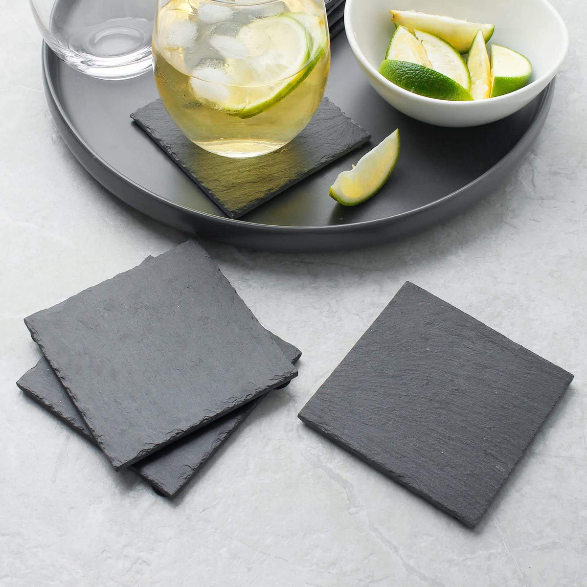 Onderzetters van natuurleisteen, 10x10 cm (4x4 inch), 4 stuks | Drinkmatten, tafelbladbeschermers, bargerei cadeau