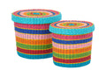J-Line mand + deksel Gestreept - papier - mix - set van 2