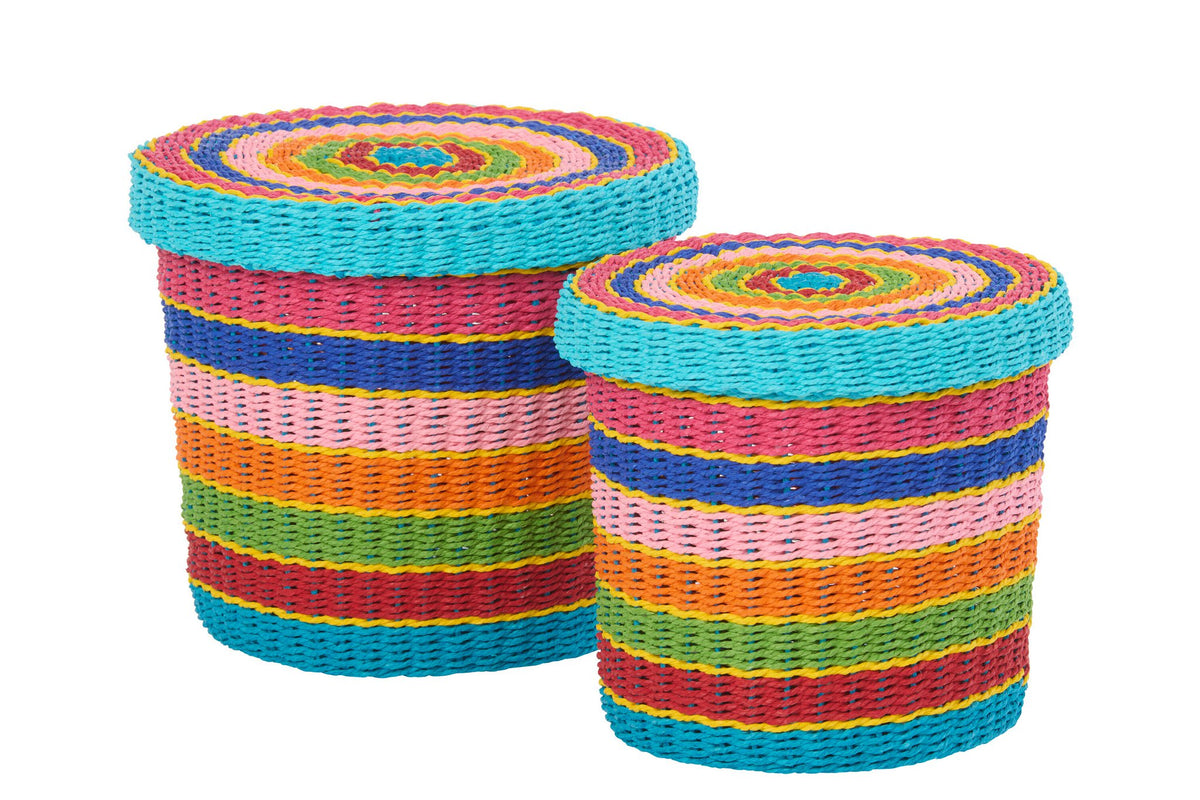 J-Line mand + deksel Gestreept - papier - mix - set van 2