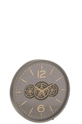 J-Line klok Tandwiel - hout - grijs/goud - large - Ø 60 cm