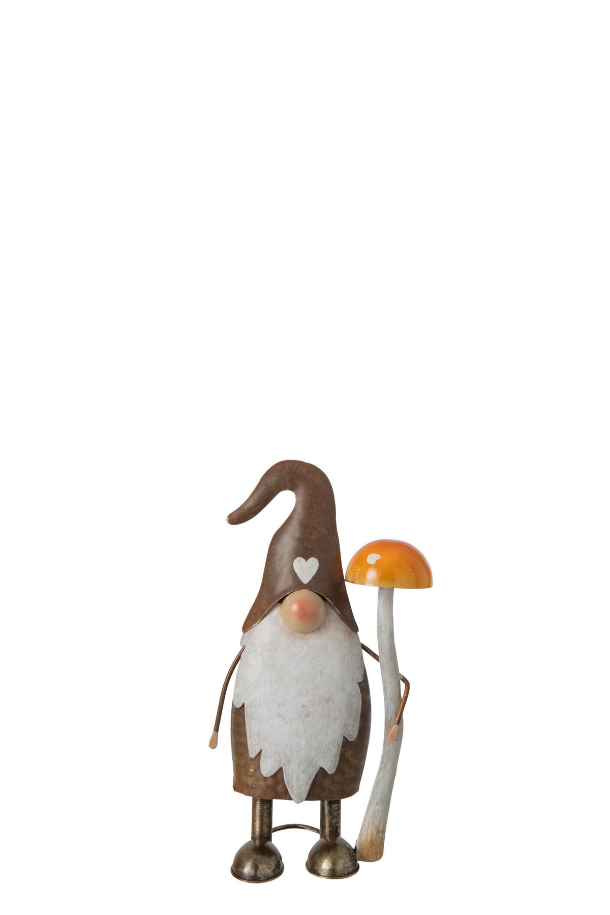 J-Line figuur Kabouter Paddenstoel - metaal - taupe/oranje - small