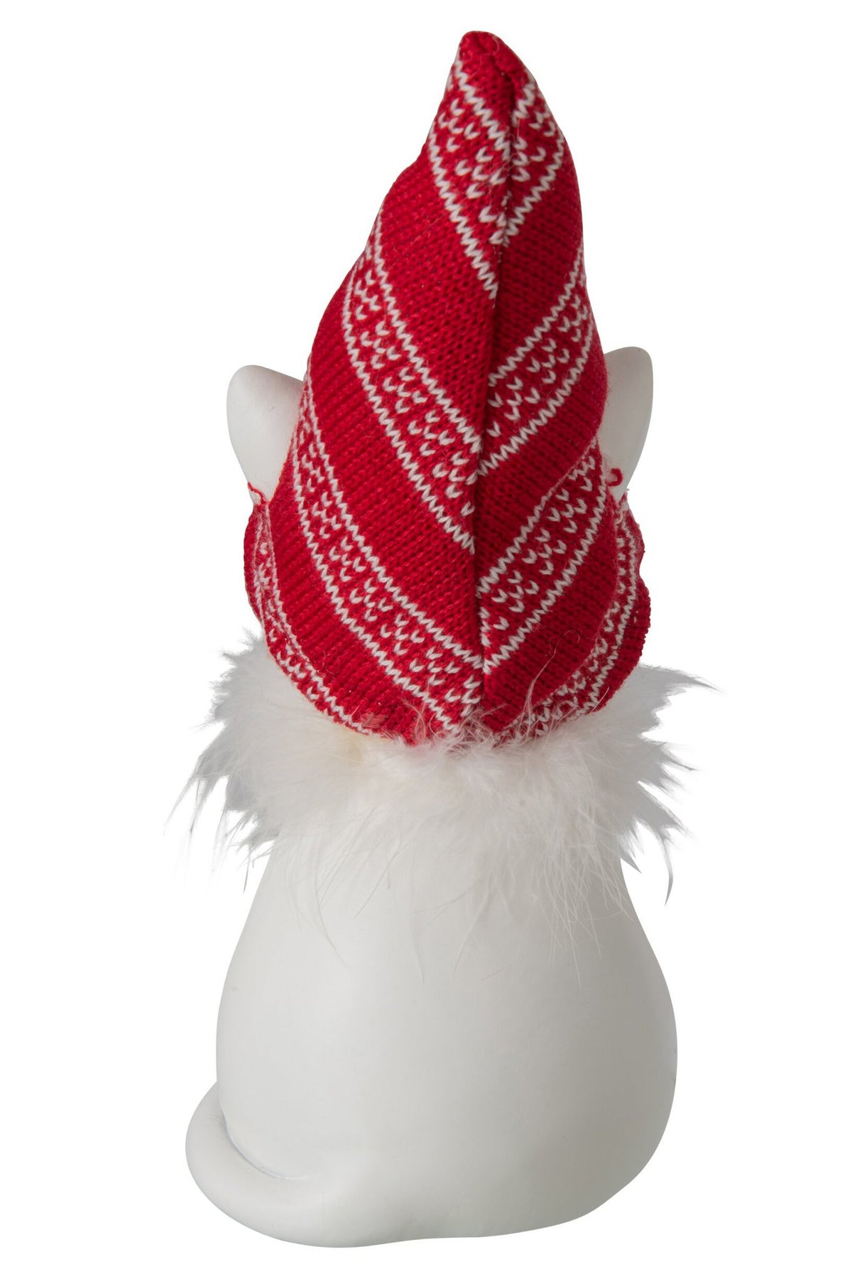 J-Line decoratie Kat Hoed - polyresin - wit/kerstrood - large