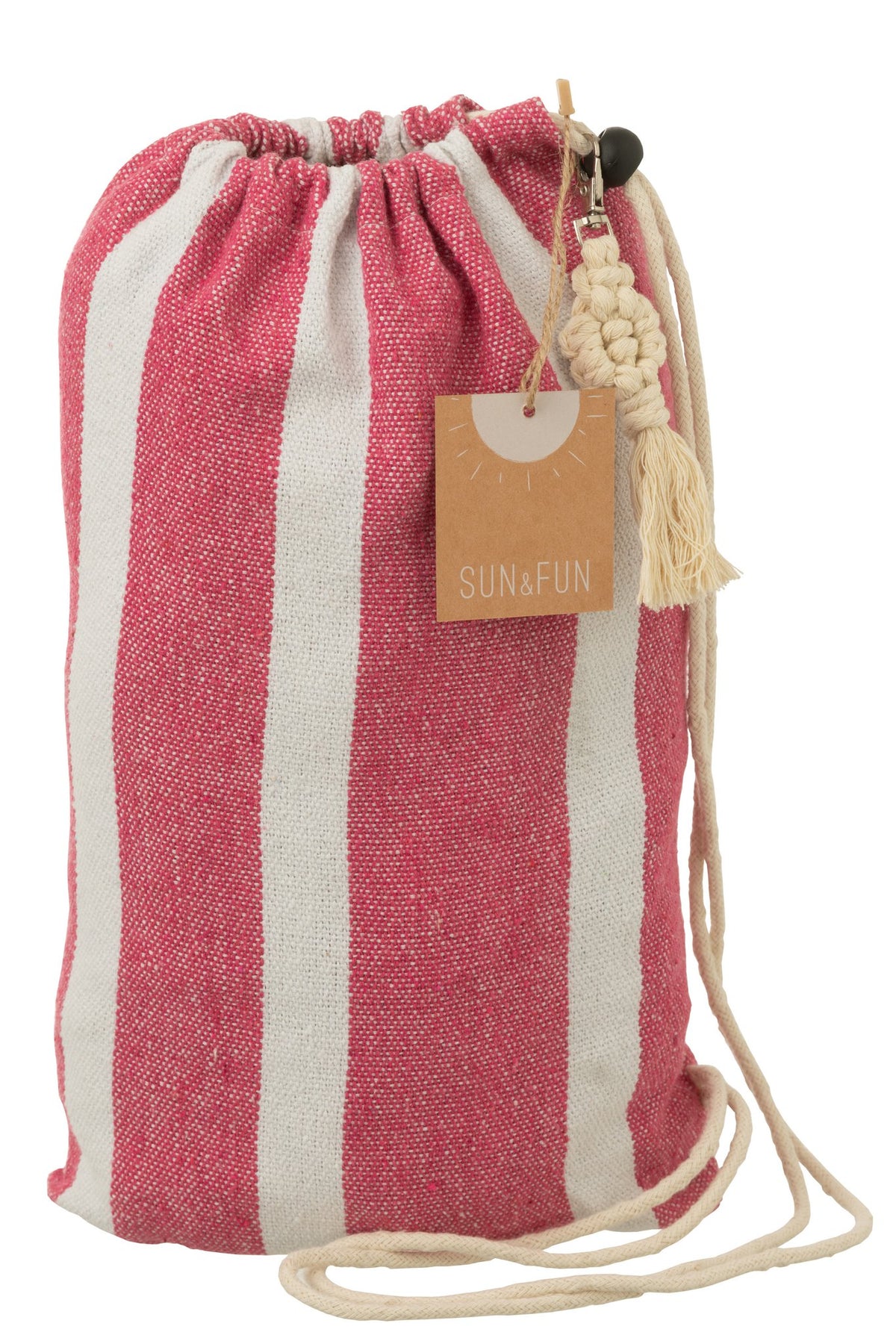 J-Line Hangmat Strepen Katoen/Polyester Roze/Wit