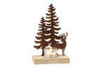 J-Line theelichthouder 1 stuk rendieren bomen - metaal/hout - bruin