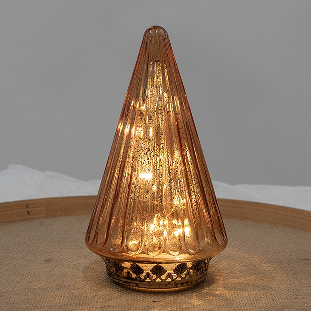 Kerstdecoratie met LED-verlichting Kerstboom Ø 11x19 cm Koperkleurig Glas