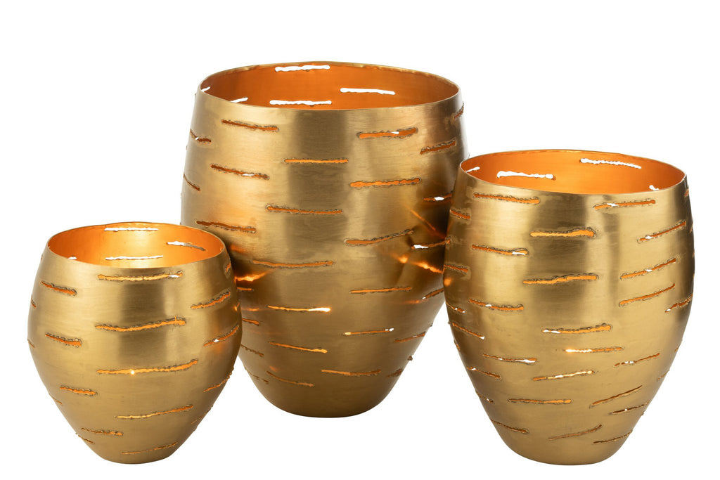 J-Line Set Van 3 Windlichten Metaal Goud