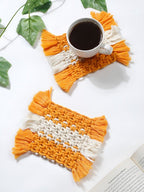 Gele Macrame Onderzetter Set – Handgemaakt Katoen Geweven - 2st