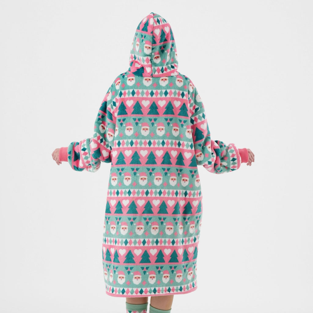 Textino Jolly Santa - Hoodie 70x110 cm - Volwassenen - Kerstmis - Geranium Roze - Roze