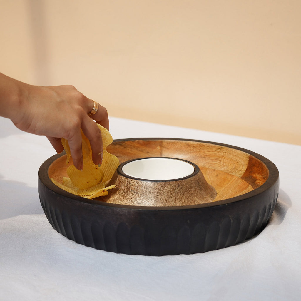 Mangohouten dienblad met afneembare kom - tweekleurig, twee maten