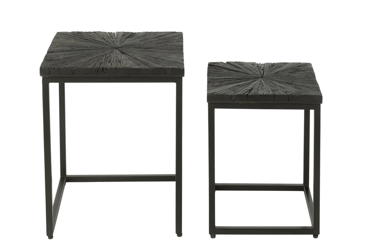 J-Line bijzettafel Shanil - hout/ijzer - zwart - set van 2
