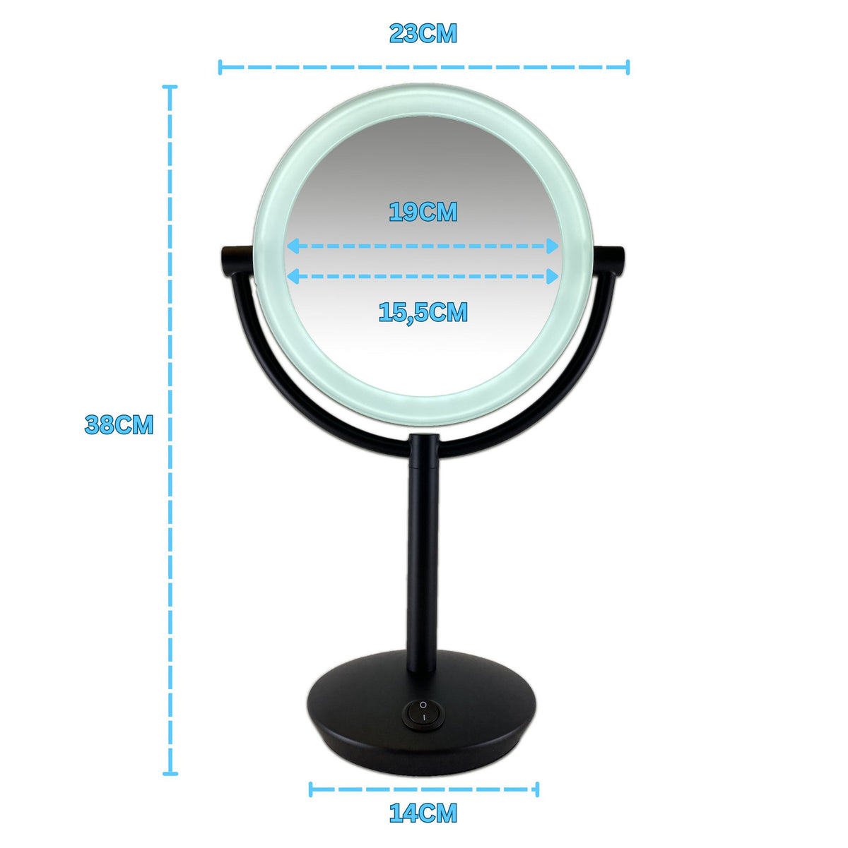 Metalen Make-up LED Spiegel zwart Ø19cm doorsnee