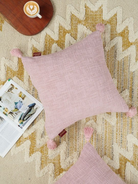 Set van 2 - Decoratieve kussenhoezen – Textiel met accent aan de binnenkant – Natuurlijke vezels, rand met franjes