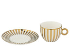 J-Line kopje + schoteltje Gestreept - porselein - goud/wit - L - 2 st.
