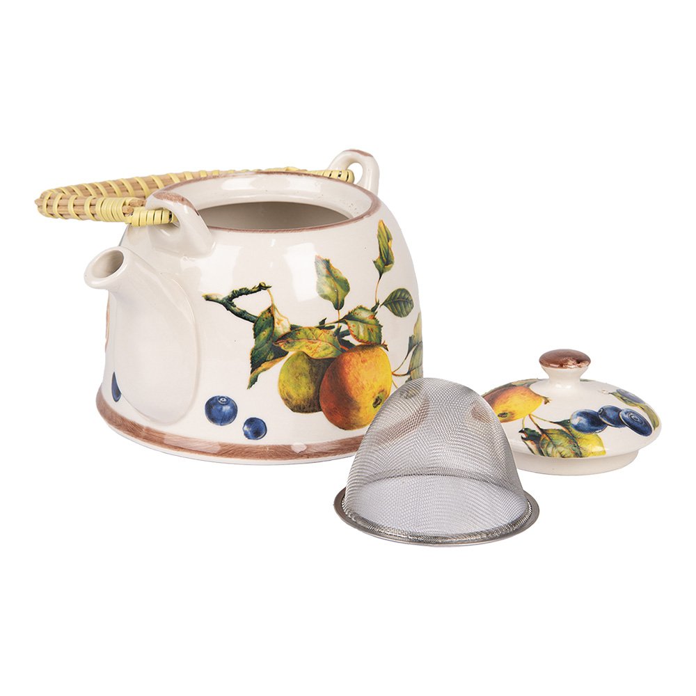 Theepot met Filter 800 ml Wit Geel Keramiek Sinaasappel