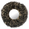 J-Line spiegel Rond Sisal - riet - zwart/wit
