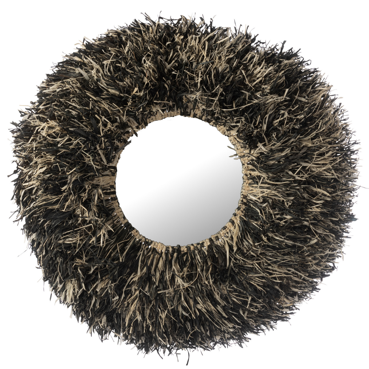 J-Line spiegel Rond Sisal - riet - zwart/wit